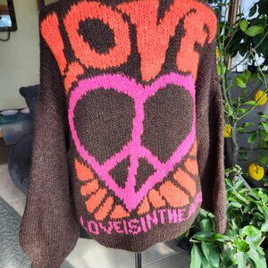 Coastal Bloom Love is in the Air One Size Cozy Brown V-Neck Sweater